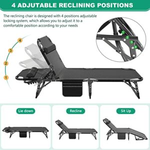 Barbella Folding Camping Cots Sleeping Cots for Adults, Adjustable 4-Position Folding Chaise Outdoor Patio Lounge Chairs, Portable Folding Bed Reclining Chair for Camping Pool Beach Patio Sun Tanning