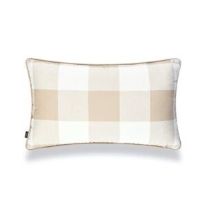 hofdeco coastal patio indoor outdoor lumbar pillow cover only for backyard, couch, sofa, tan buffalo check, 12″x20″