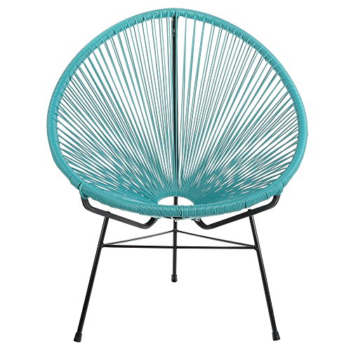 Design Tree Home Acapulco Indoor/Outdoor Lounge Chair, Blue Weave on Black Frame