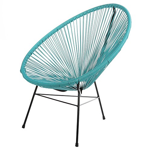 Design Tree Home Acapulco Indoor/Outdoor Lounge Chair, Blue Weave on Black Frame