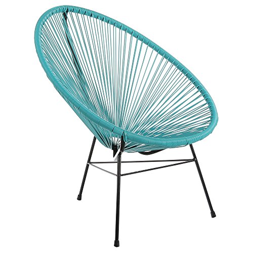 Design Tree Home Acapulco Indoor/Outdoor Lounge Chair, Blue Weave on Black Frame