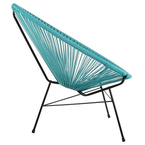 Design Tree Home Acapulco Indoor/Outdoor Lounge Chair, Blue Weave on Black Frame