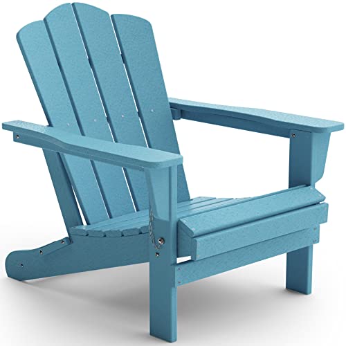 KINGYES Folding Adirondack Chair with Double Layer Side Table 3-Piece Adirondack Chair Set (Including 2 Folding Chairs-Tiffany and 1 Side Table-Tiffany)