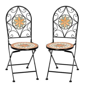 vingli 2 pcs mosaic bistro folding chairs outdoor garden patio furniture seating
