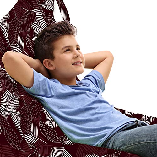 Lunarable Tropical Lounger Chair Bag, Exotic Palm Tree Leaves Hand Drawn Aroca Palm Fern Frond and Banana Leaves, High Capacity Storage with Handle Container, Lounger Size, Maroon and White