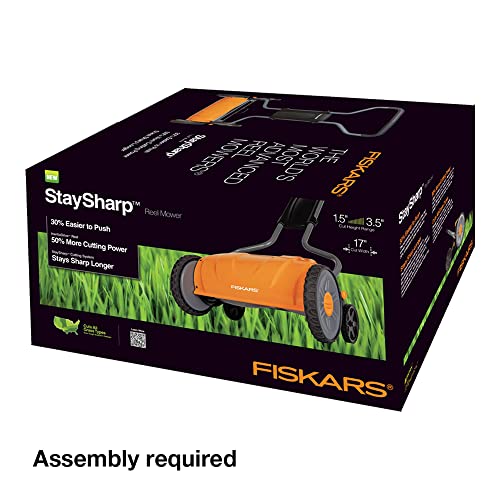 Fiskars 17 Inch Staysharp Push Reel Lawn Mower (6208), Orange