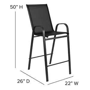 EMMA + OLIVER 4 Pack Brazos Series Black Outdoor Barstool with Flex Comfort Material and Metal Frame