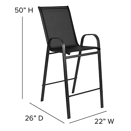 EMMA + OLIVER 4 Pack Brazos Series Black Outdoor Barstool with Flex Comfort Material and Metal Frame