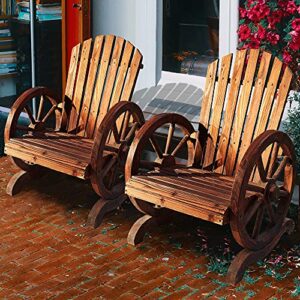 patiofestival adirondack chairs set of 2 brown outdoor wooden patio chair with wagon wheel armrest wood knots