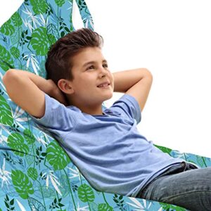 lunarable tropical lounger chair bag, monstera leaves jungle theme combined exotic botany rhythmic pattern, high capacity storage with handle container, lounger size, pale sky blue and green