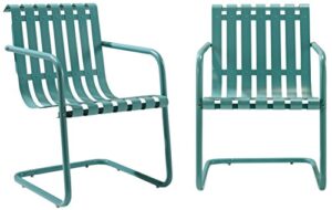 crosley furniture gracie retro metal outdoor spring chair – caribbean blue (set of 2)