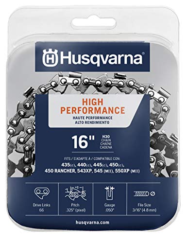 Husqvarna 531300437 H30 Chainsaw Chain 16" .050 Gauge .325 Pitch Kickback Low-Vibration, 16 inches, Orange/Gray