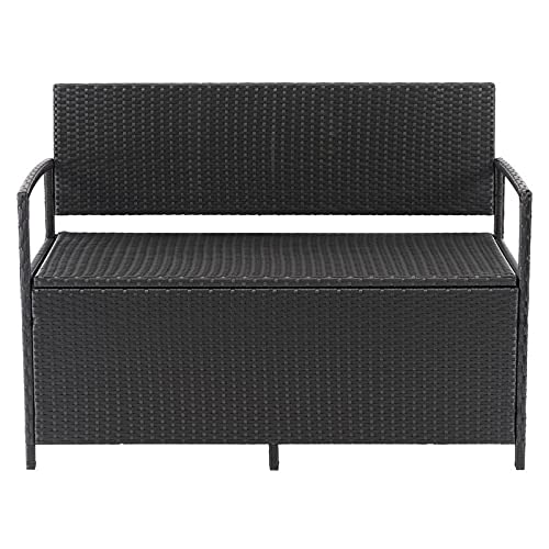 CorLiving Parksville Patio Black Wicker/Rattan Storage Bench