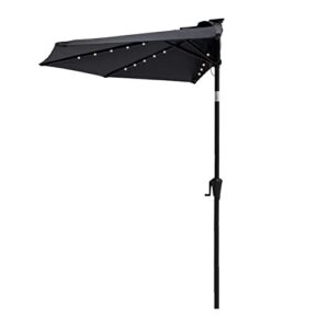 flame&shade 9 ft half round solar powered outdoor market patio table umbrella for wall balcony with led lights and tilt, anthracite