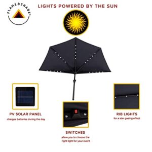 FLAME&SHADE 9 ft Half Round Solar Powered Outdoor Market Patio Table Umbrella for Wall Balcony with LED Lights and Tilt, Anthracite