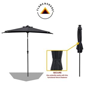 FLAME&SHADE 9 ft Half Round Solar Powered Outdoor Market Patio Table Umbrella for Wall Balcony with LED Lights and Tilt, Anthracite
