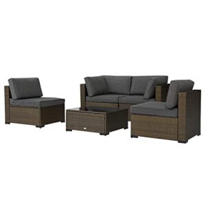 Kinsunny 5 PCs Outdoor Rattan Patio Furniture Set Wicker Conversation Set with Coffee Table Furniture Sectional Set for Garden Lawn Backyard