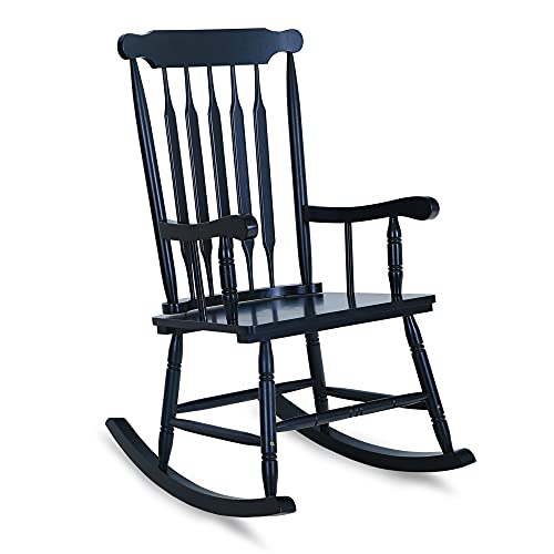 PHI VILLA Outdoor Wood Rocking Chair, Oversized Acacia Wood Slat Back Rocker Chairs for Patio, Deck, Balcony, Porch and Indoor, 30° Safe Recline Support 350 lbs - Black