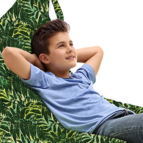 Lunarable Fern Pattern Lounger Chair Bag, Tropical Foliage Illustration Ornamented with Repetitive Fronds, High Capacity Storage with Handle Container, Lounger Size, Pale Yellow and Emerald