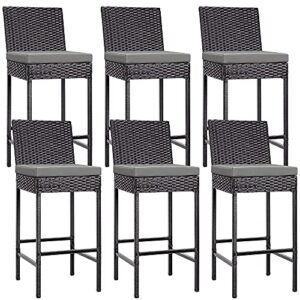 vivohome 6 packs outdoor wicker barstool patio rattan furniture with cushions black