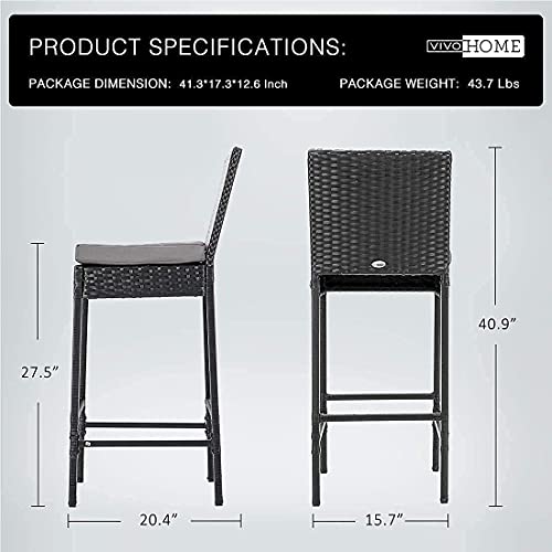 VIVOHOME 6 Packs Outdoor Wicker Barstool Patio Rattan Furniture with Cushions Black