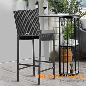 VIVOHOME 6 Packs Outdoor Wicker Barstool Patio Rattan Furniture with Cushions Black