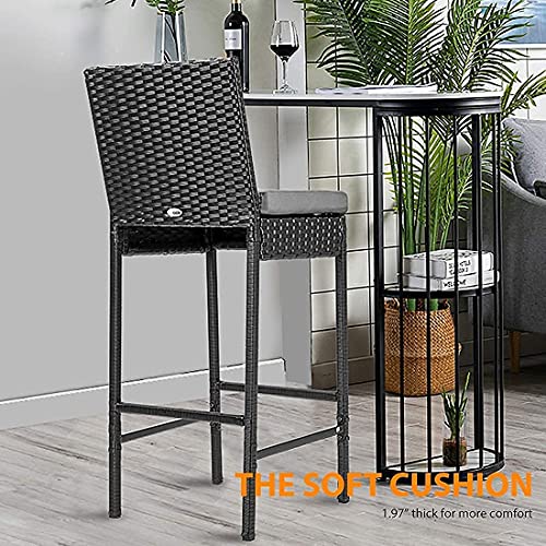 VIVOHOME 6 Packs Outdoor Wicker Barstool Patio Rattan Furniture with Cushions Black