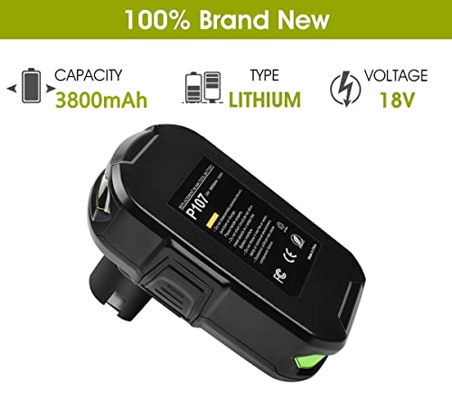 POWTREE Upgraded 3800mAh 2Packs 18v Battery Replacement Compatible with Ryobi 18V Battery ONE+ P102 P103 P105 P107 P108 P109 Cordless Power Tools Drills