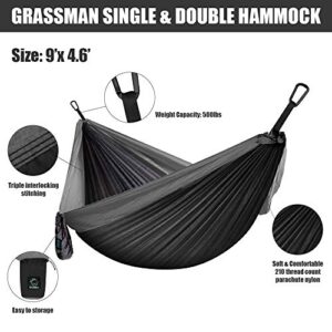 Camping Hammock Double & Single Portable Hammock with Tree Straps, Lightweight Nylon Parachute Hammocks Camping Accessories Gear for Indoor Outdoor Backpacking, Travel, Hiking, Beach