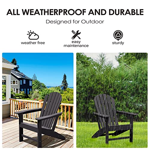 OTSUN Adirondack Chair, Large Lawn Chairs with 286 Lbs Weight Capacity, HDPE Outdoor Chairs Weather Resistant for Patio, Porch, Garden, Swimming Pool, Deck, Black
