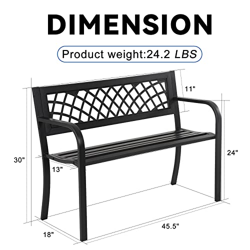 Patio Bench, 4 Feet Rust-Proof Cast Iron Park Bench, Hold 480 lbs Heavy-Duty Metal Outdoor Furniture Bench Seat, with Plastic Backrest Armrests Sturdy Steel Frame Front Porch Bench for Yard Porch