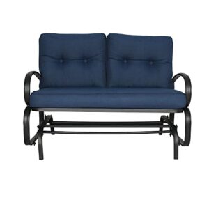 patio tree outdoor patio glider bench loveseat outdoor cushioned 2 person rocking seating patio swing chair, navy