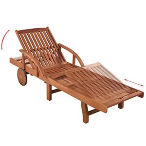 EstaHome Sun Loungers 2 pcs with Table | Adjustable Chaise Lounge Set with Wheels | Rustic Wooden Patio Sunlounger Set | Outdoor Lounge Chair Set | Solid Acacia Wood 78.7" x 26.8" x (11.8"-32.7")