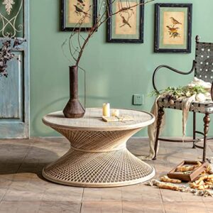 gexpusm round rattan coffee table, rattan round table art reception living room table for indoor and patio(contains coffee table only)