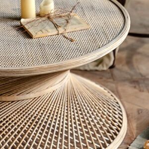 Gexpusm Round Rattan Coffee Table, Rattan Round Table Art Reception Living Room Table for Indoor and Patio(Contains Coffee Table only)