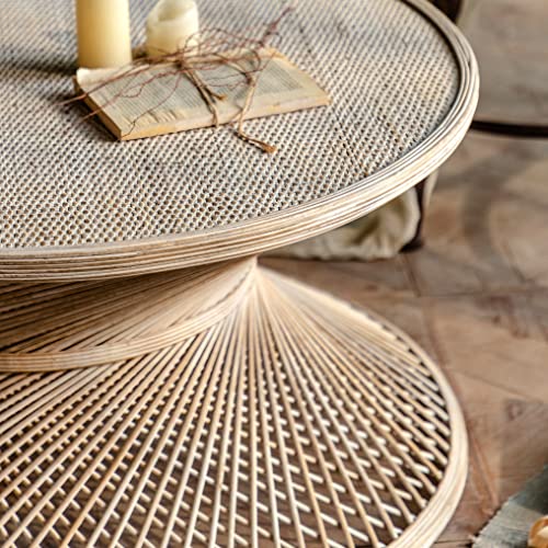Gexpusm Round Rattan Coffee Table, Rattan Round Table Art Reception Living Room Table for Indoor and Patio(Contains Coffee Table only)