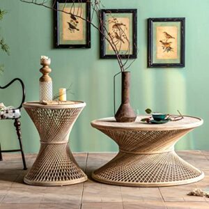 Gexpusm Round Rattan Coffee Table, Rattan Round Table Art Reception Living Room Table for Indoor and Patio(Contains Coffee Table only)