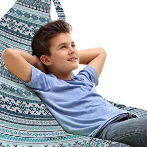 lunarable geometric lounger chair bag, native inspired aztec style triangles squares zigzags cultural theme, high capacity storage with handle container, lounger size, pale grey multicolor