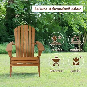 BSTOPHKL Outdoor Adirondack Chair,Set of 2 Folding Wooden Adirondack Lounger Chair,All-Weather Chair Fire Pit Chairs Seating Accent Furniture Wood Chairs for Patio Chair Lawn Chair - Natural