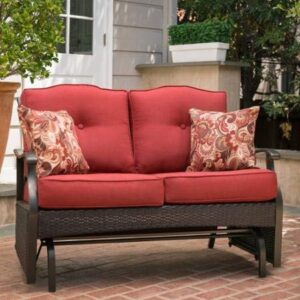 better homes and gardens providence outdoor glider bench (red)