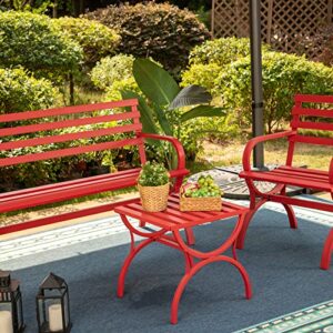 Sophia & William Outdoor Garden Bench Patio Park Bench, Metal Steel Frame Furniture with Backrest and Armrests for Porch Yard Lawn Deck, Red