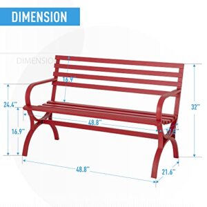 Sophia & William Outdoor Garden Bench Patio Park Bench, Metal Steel Frame Furniture with Backrest and Armrests for Porch Yard Lawn Deck, Red