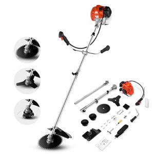 58cc weed eater/wacker gas powered, 4 in 1 string trimmer/edger 18″ brush cutter, u-handle and trimming heads for grass/heavy bush/2023 upgrade(orange)