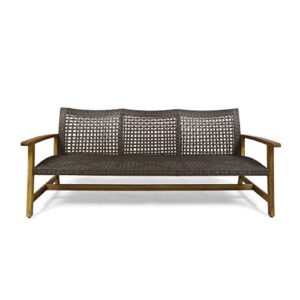 great deal furniture marcia outdoor wood and wicker sofa, natural finish with mix mocha wicker