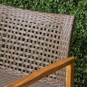 Great Deal Furniture Marcia Outdoor Wood and Wicker Sofa, Natural Finish with Mix Mocha Wicker