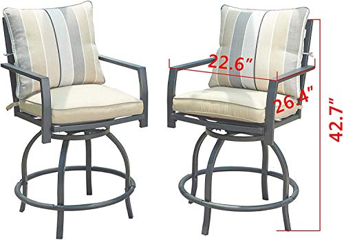 PatioFestival Swivel Bar Stools Patio Height Bistro Chairs Set of 2 PCS Outdoor Conversation Sectional with Armrest,All Weather Steel Frame(2 Chairs)