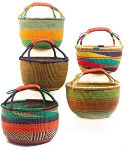 large african basket | round bolga basket | ghana basket (assor / colors vary) 14”-16”