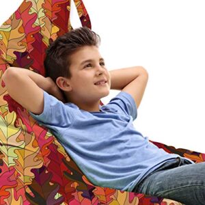 lunarable leaves lounger chair bag, computer graphics of colorful striped autumn botanical elements orange brown tones, high capacity storage with handle container, lounger size, multicolor