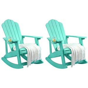 yitahome outdoor rocking adirondack chair set of 2, heavy duty plastic rocking chairs with rotatable cup holder, oversized rocker chair for garden lawn yard patio deck pool porch beach fire pit