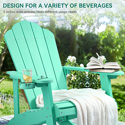 YITAHOME Outdoor Rocking Adirondack Chair Set of 2, Heavy Duty Plastic Rocking Chairs with Rotatable Cup Holder, Oversized Rocker Chair for Garden Lawn Yard Patio Deck Pool Porch Beach Fire Pit